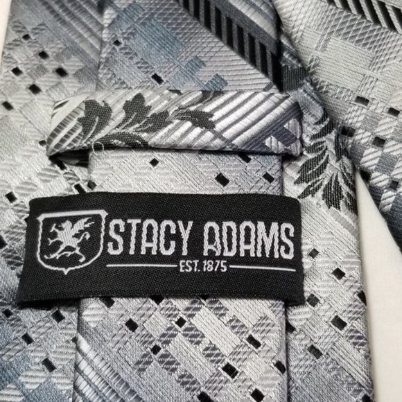 Vintage Stacy Adams Silver Gray Geometric Floral Tie Men's Classic Formal Neckti - Picture 7 of 8